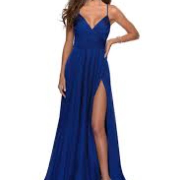 20 - NWT LA FEMME NAVY BLUE GOWN - Picture 4 of 5